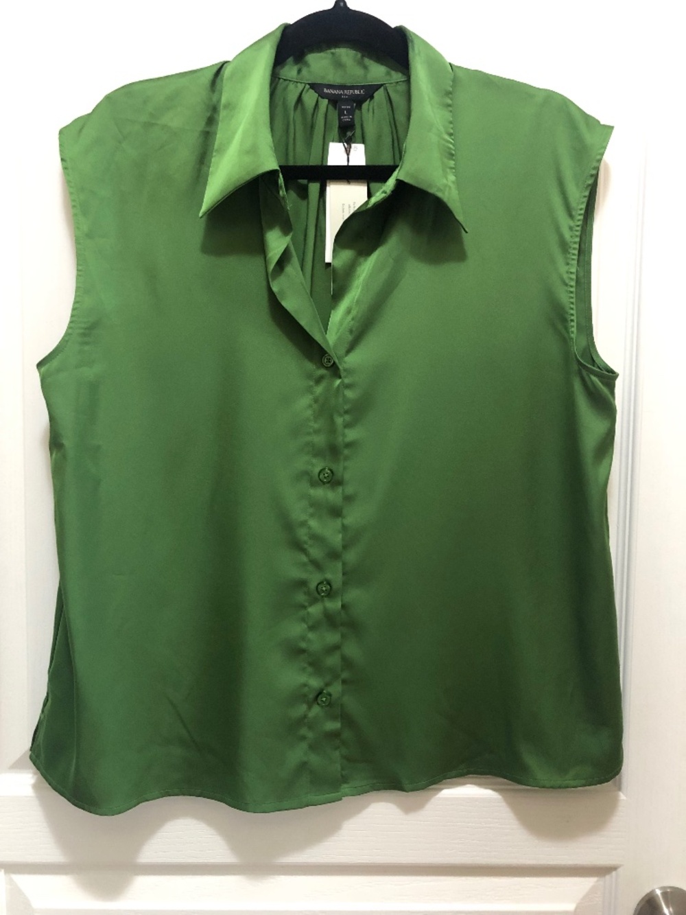 Banana Republic Women’s Large petite green satiny sleeveless top button front